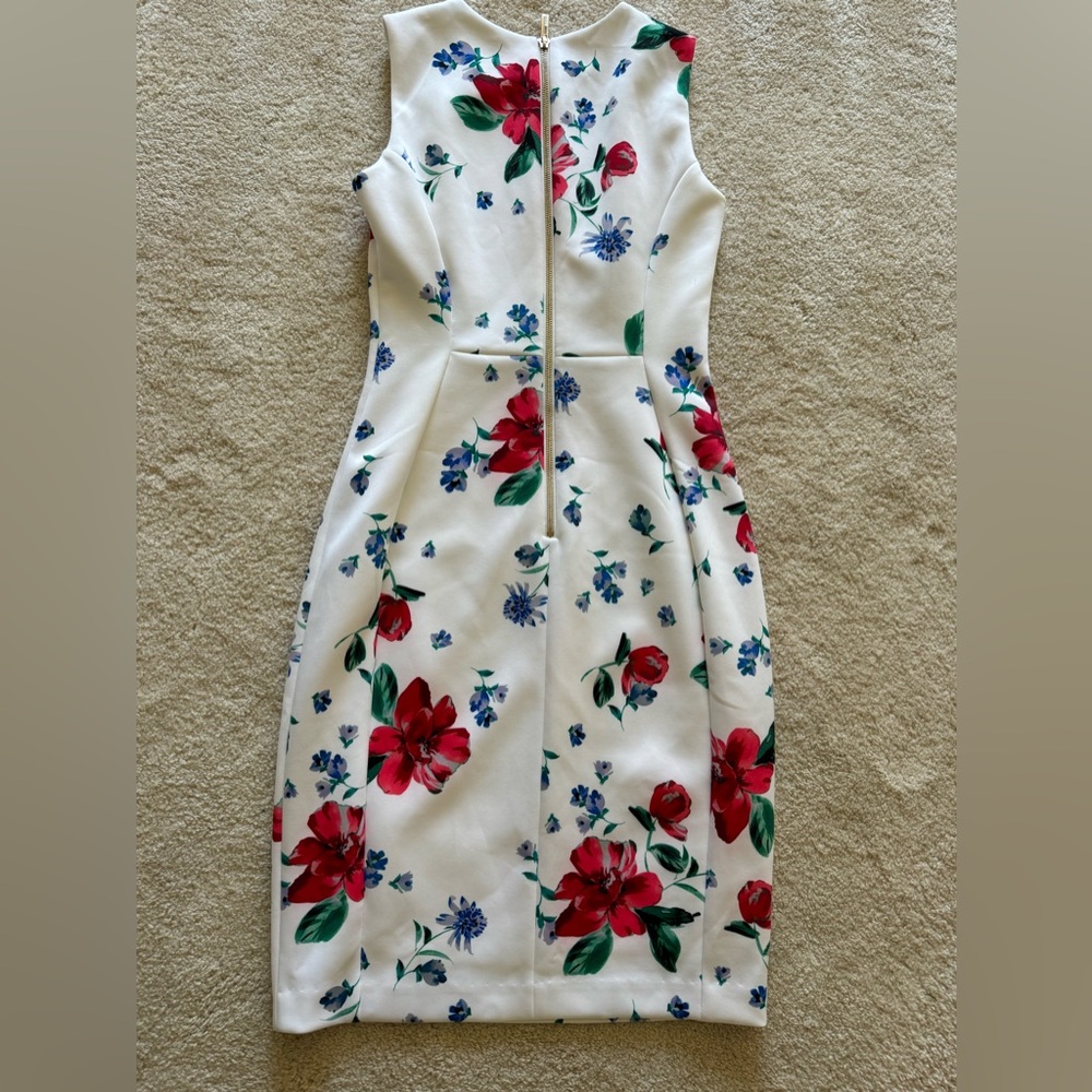 Like New Calvin Klein Floral Sleeveless Scuba Stretch Midi Dress Size 4 - Picture 2 of 3
